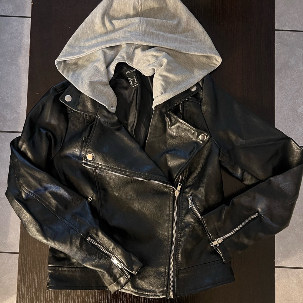Forever 21 Black Jacket with Gray Hood